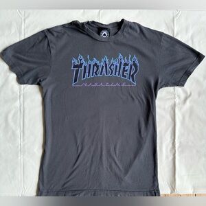 Thrasher Classic Flame Logo Skate Magazine Gray Blue & Purple T-Shirt